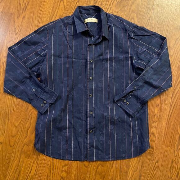Tommy Bahama Cotton Silk Blue Floral Paisley Button Down Shirt Large - Picture 1 of 4